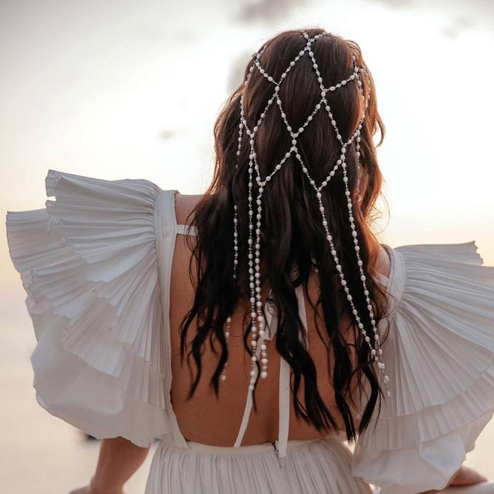 Elegant Decor & Lighting Llc - Cadenas para el cabello de perlas